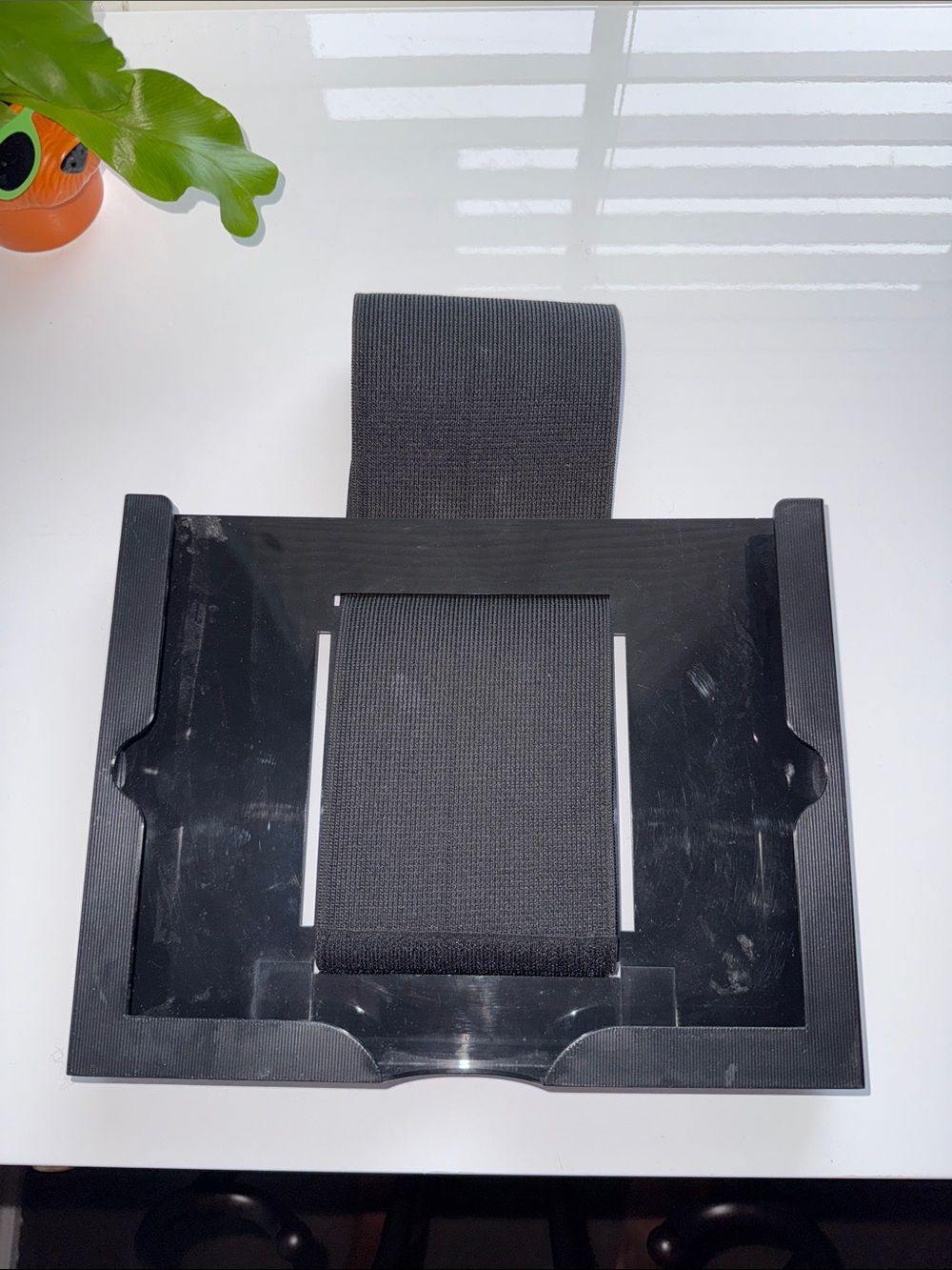 Adjustable Black Tablet Stand with Secure Back Strap